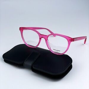 SALE! NEW Saint Laurent SL589 004 Transparent Fuchsia Pink Oval Women Eyeglasse